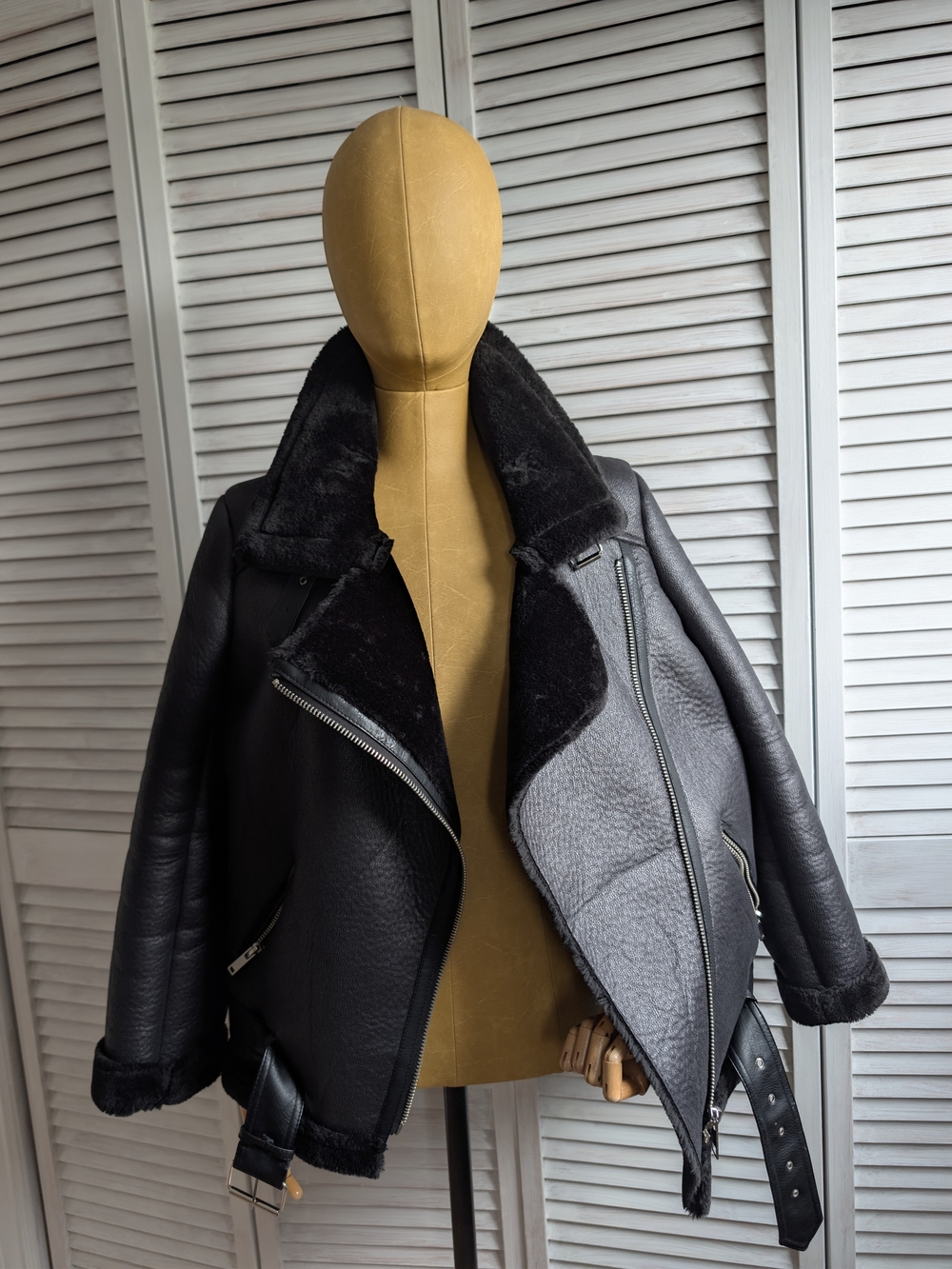 Black Shearling Moto Jacket - Women